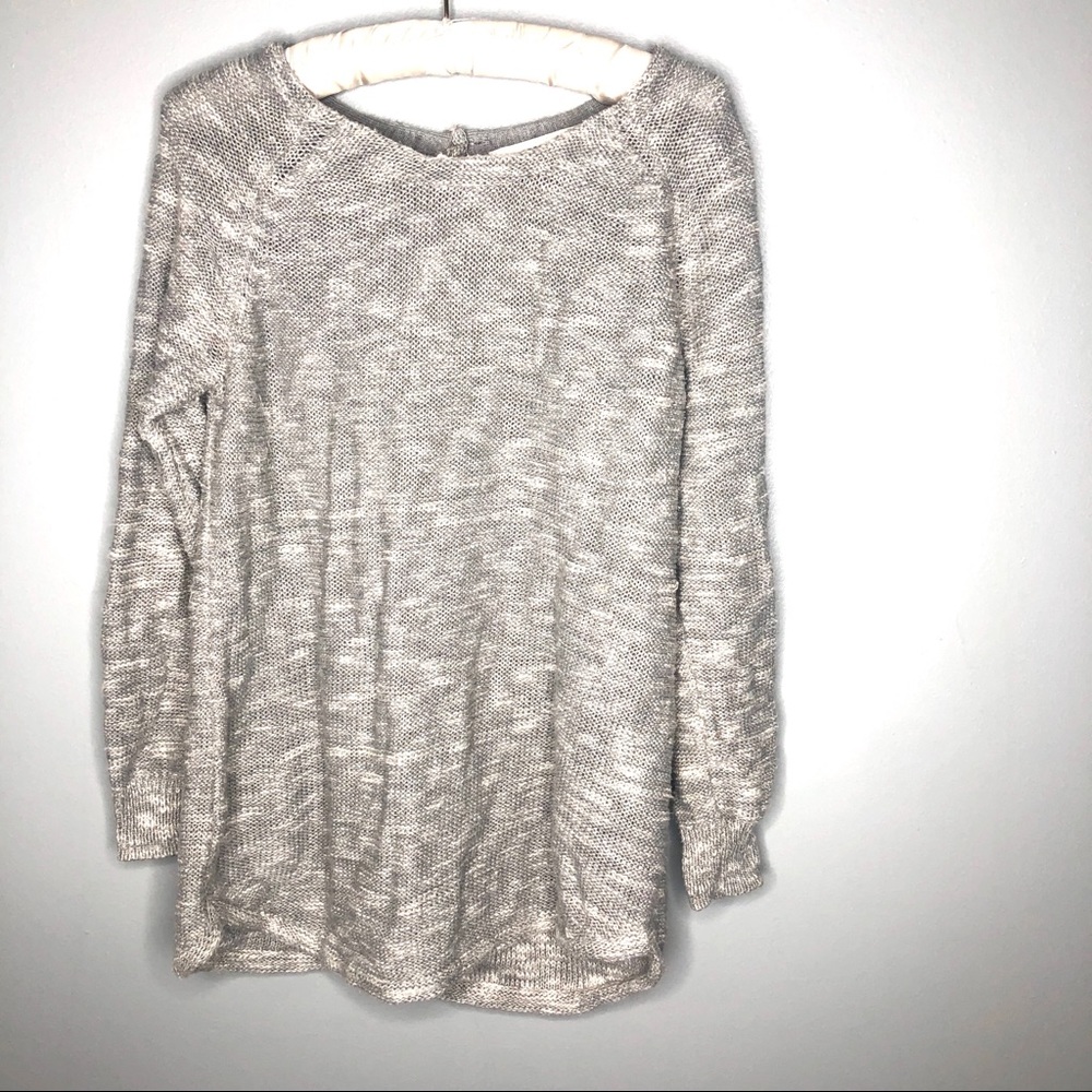 ANTHRO Sparrow Slub Back Button Gray Sweater - Picture 2 of 8